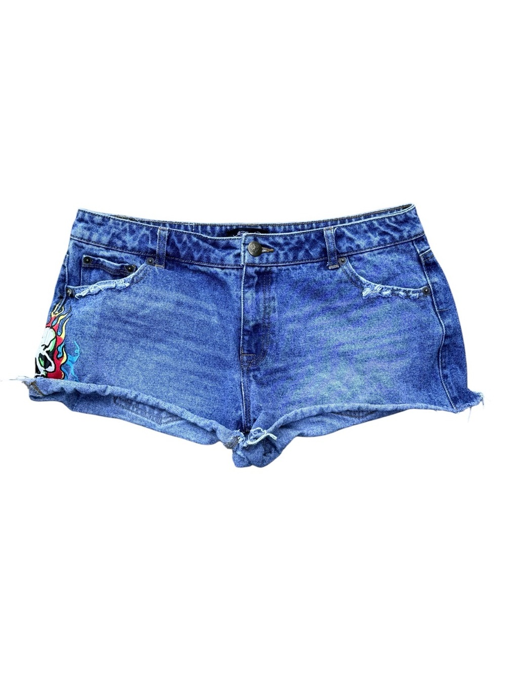 Ed Hardy Denim Shorts Large Y2K Skull Tattoo Low Rise Cutoffs - Picture 4 of 11